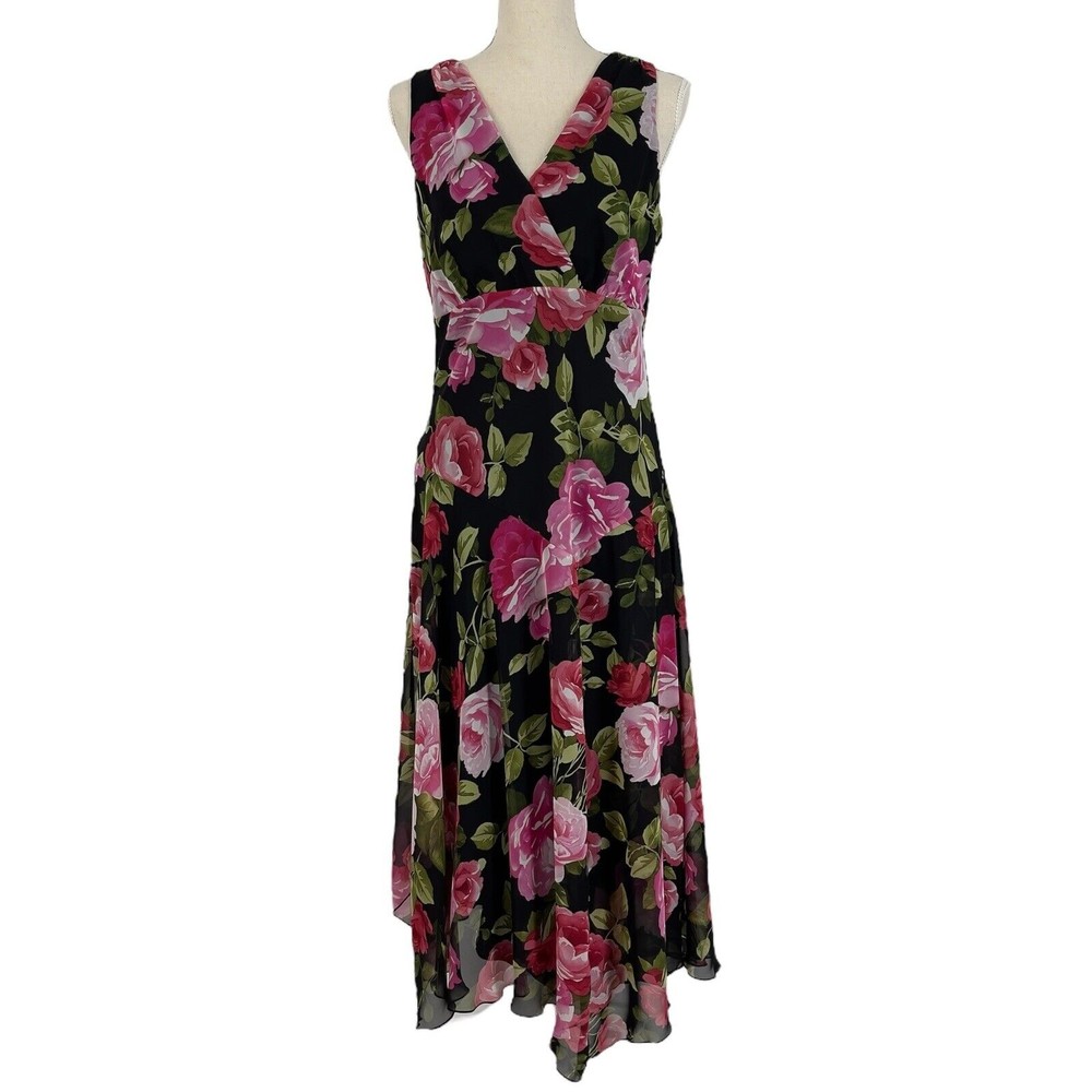 Another Thyme Womens Sleeveless Floral Chiffon Midi Dress Pullover Surplice 8